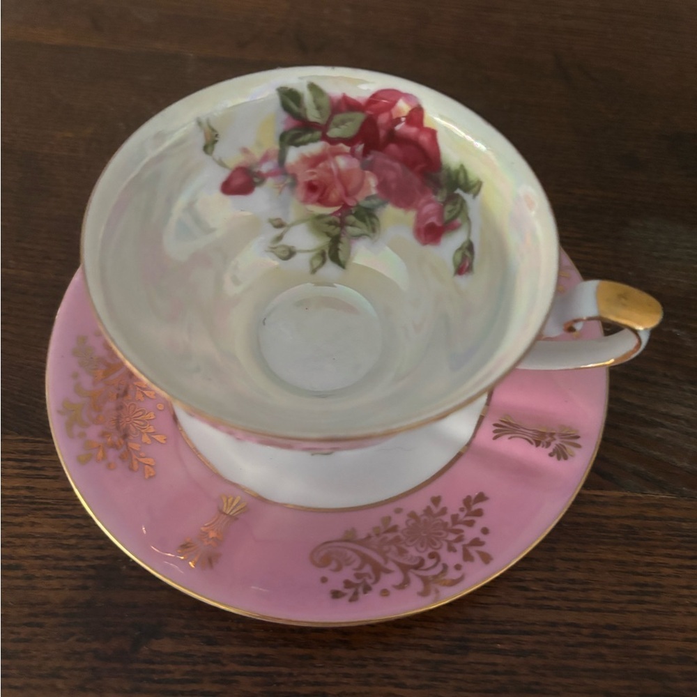 vintage Royal Halsey Lipper & Mann pink lusterware teacup and saucer